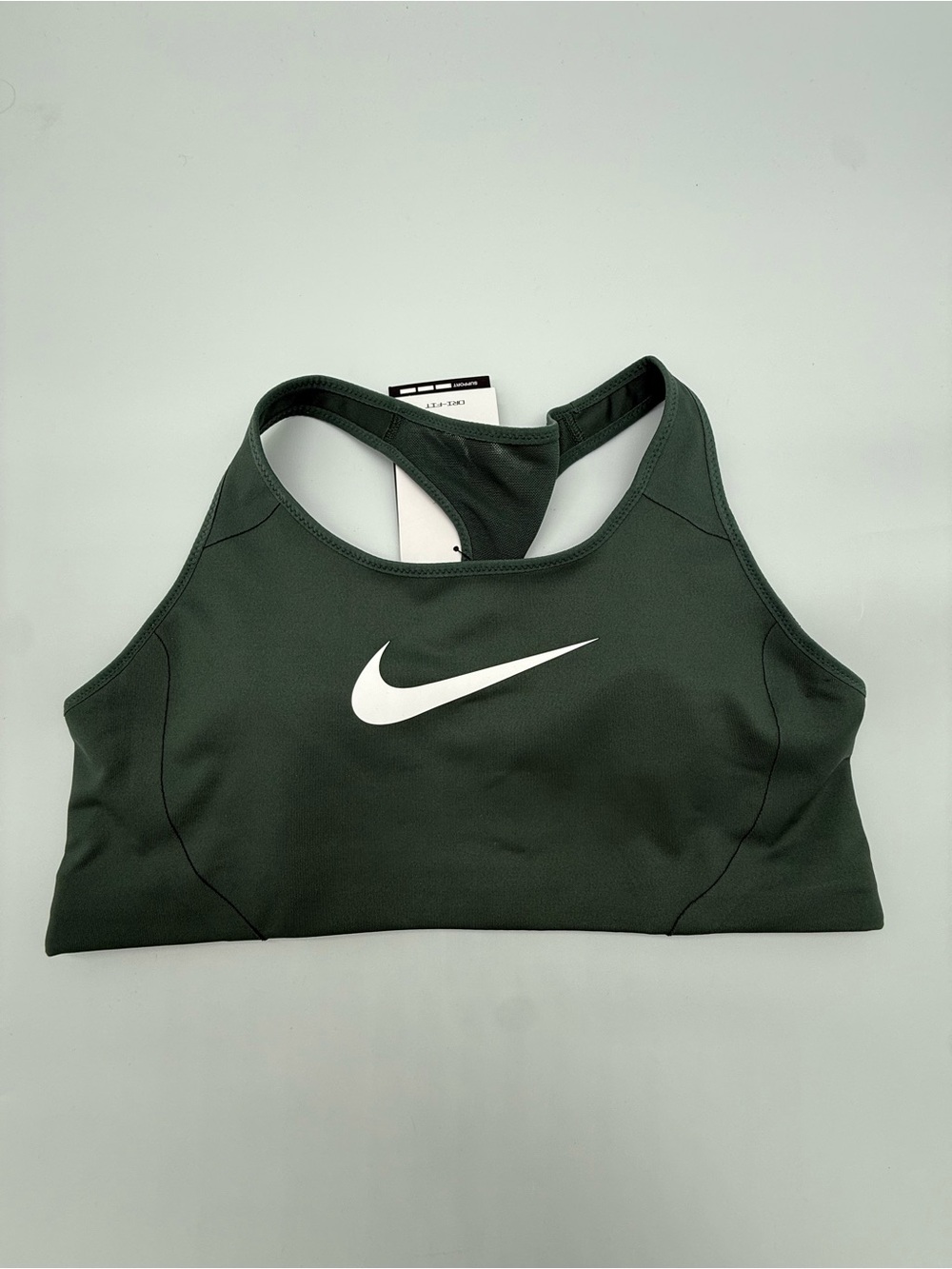 NWT Nike Dark Green Sports Bra with White Swoosh